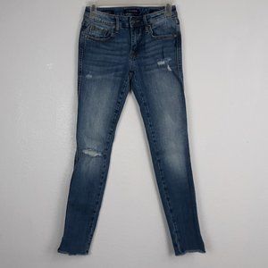 VIGOSS Women's The Chelsea Skinny Distressed Jeans Size 24 Raw Hem Slit Blue